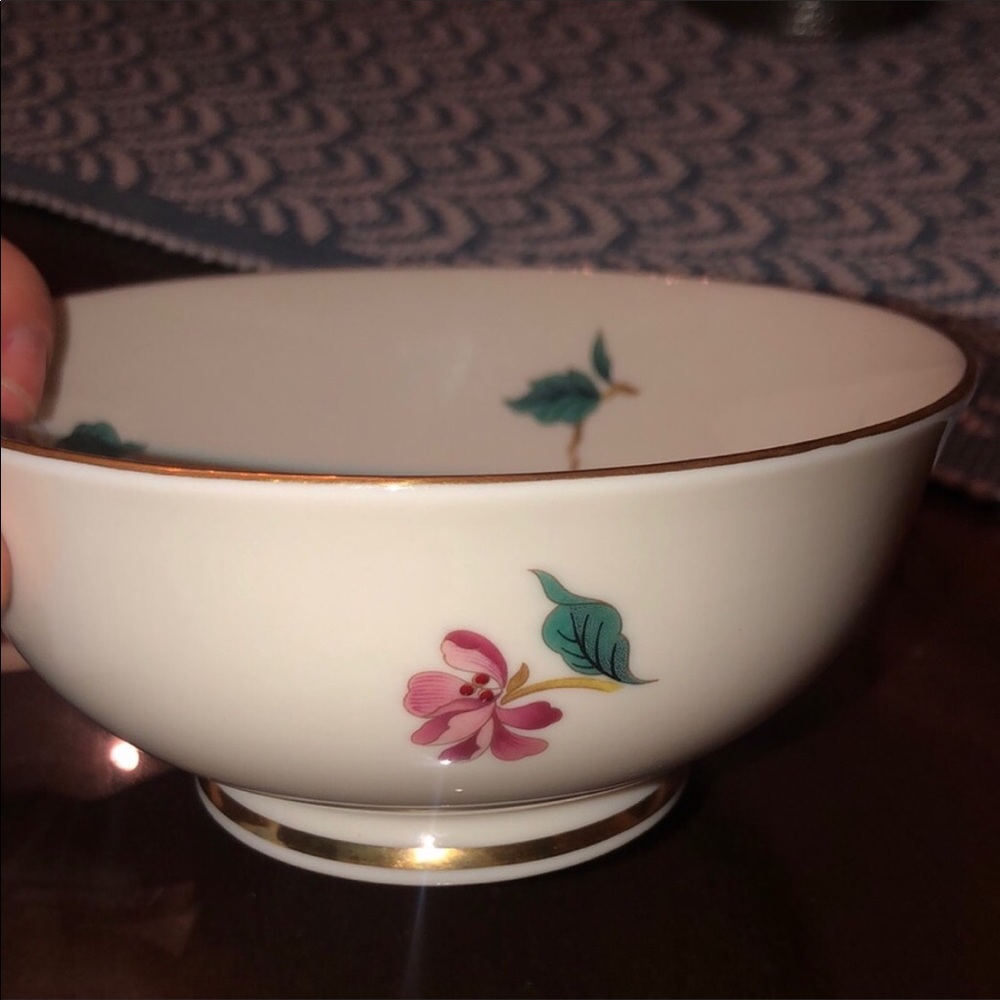 Vintage Lenox Treat Bowl Pink Flowers Edge Gold 24K detail